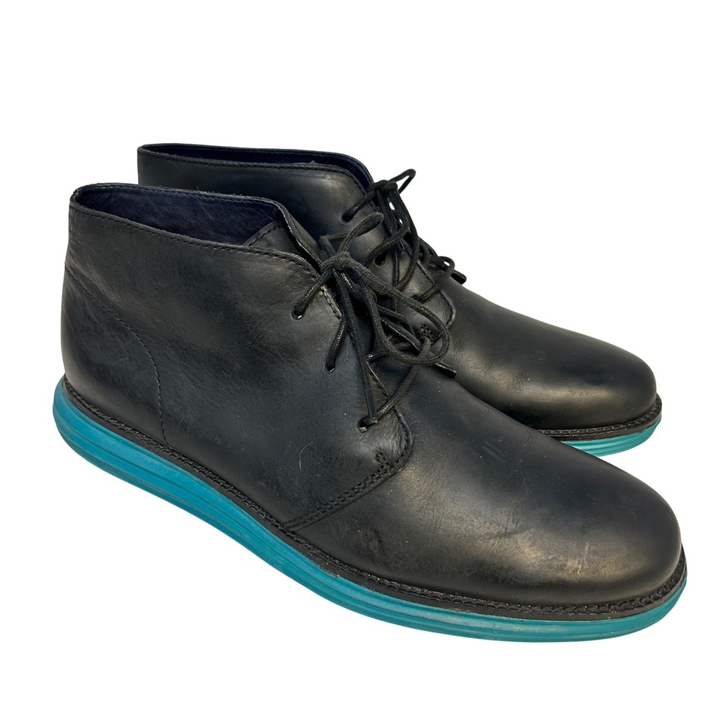 Cole Haan Lunargrand Chukka‎ Boots Black Leather Teal Sole Men's 11M
